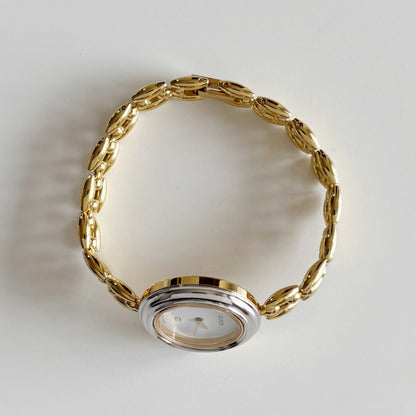 Gucci 1990s Interchangeable Bezel Gold Plated Rice Chain Watch with 6 bezels, case (160mm)