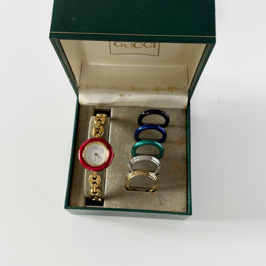 Gucci 1990s Interchangeable Bezel Gold Plated Watch with 6 bezels, case (165mm)