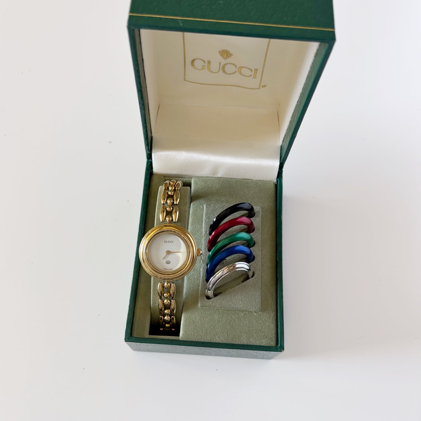 Gucci 1990s Interchangeable Bezel Gold Plated Watch with 6 bezels, case (165mm)