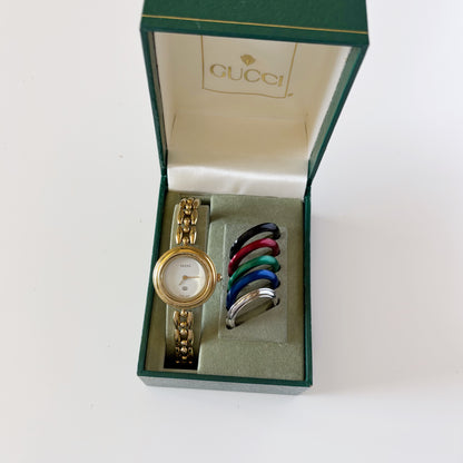 Gucci 1990s Interchangeable Bezel Gold Plated Watch with 6 bezels, case (165mm)