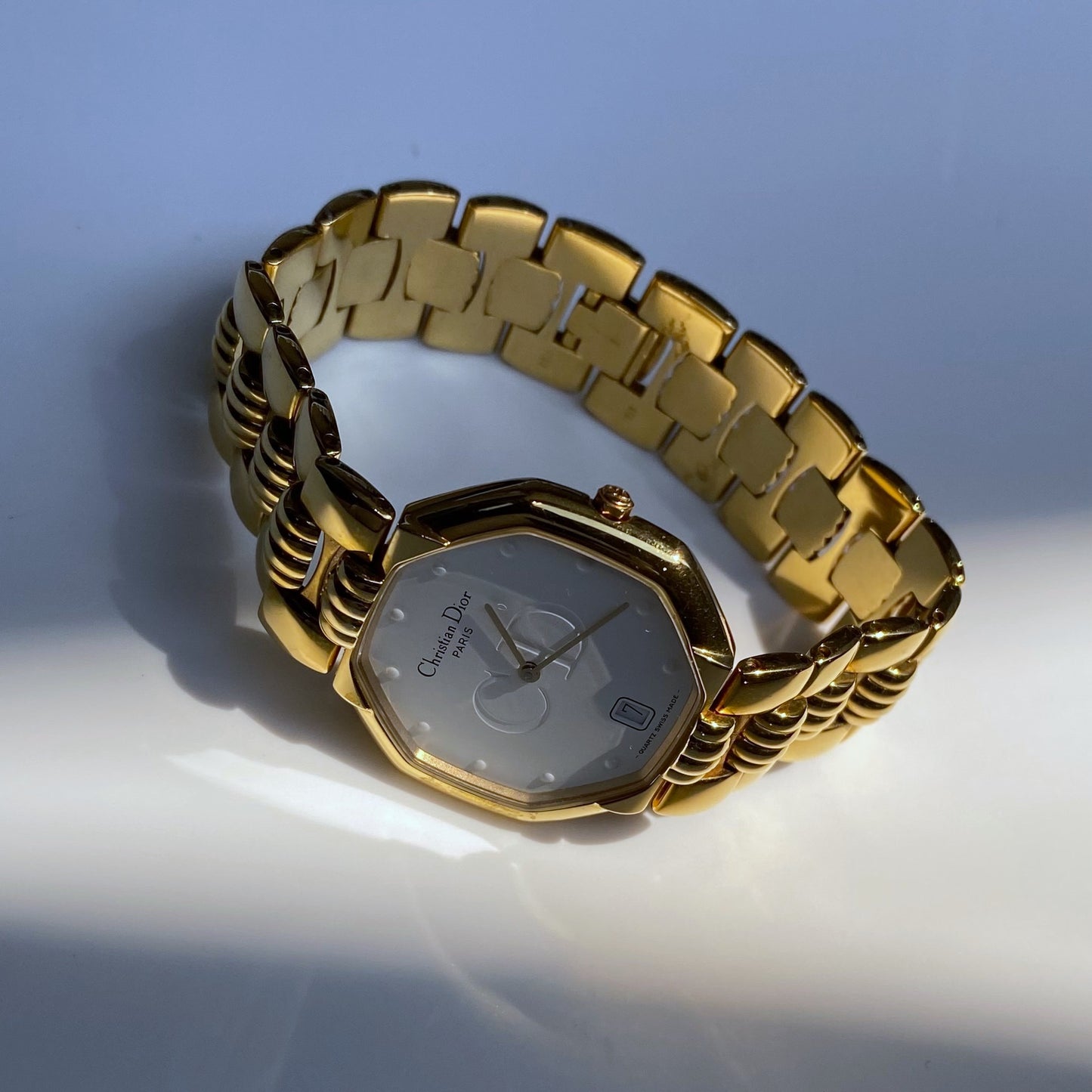 Dior 1990s Octagon Date Gold Plated Watch