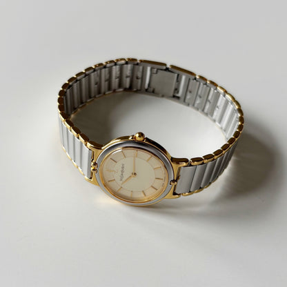 Yves Saint Laurent 1990s Round Dial Two Tone Gold Plated Watch