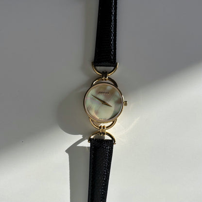 Gucci 1990s Seashell Dial Gold Plated Horsebit Watch