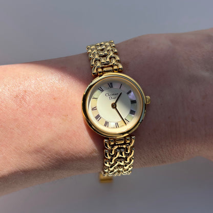 Dior 1990s Seashell Round Dial Gold Plated Watch