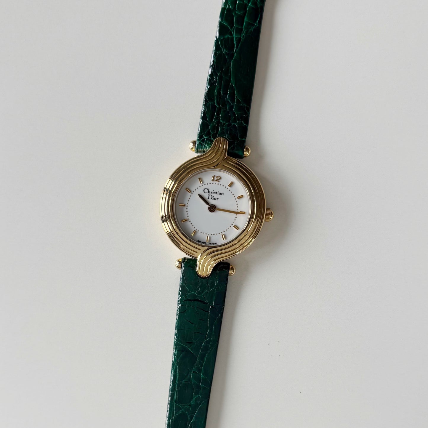 Dior 1990s Round Dial Interchangeable strap Gold Plated Watch with 3 straps, case