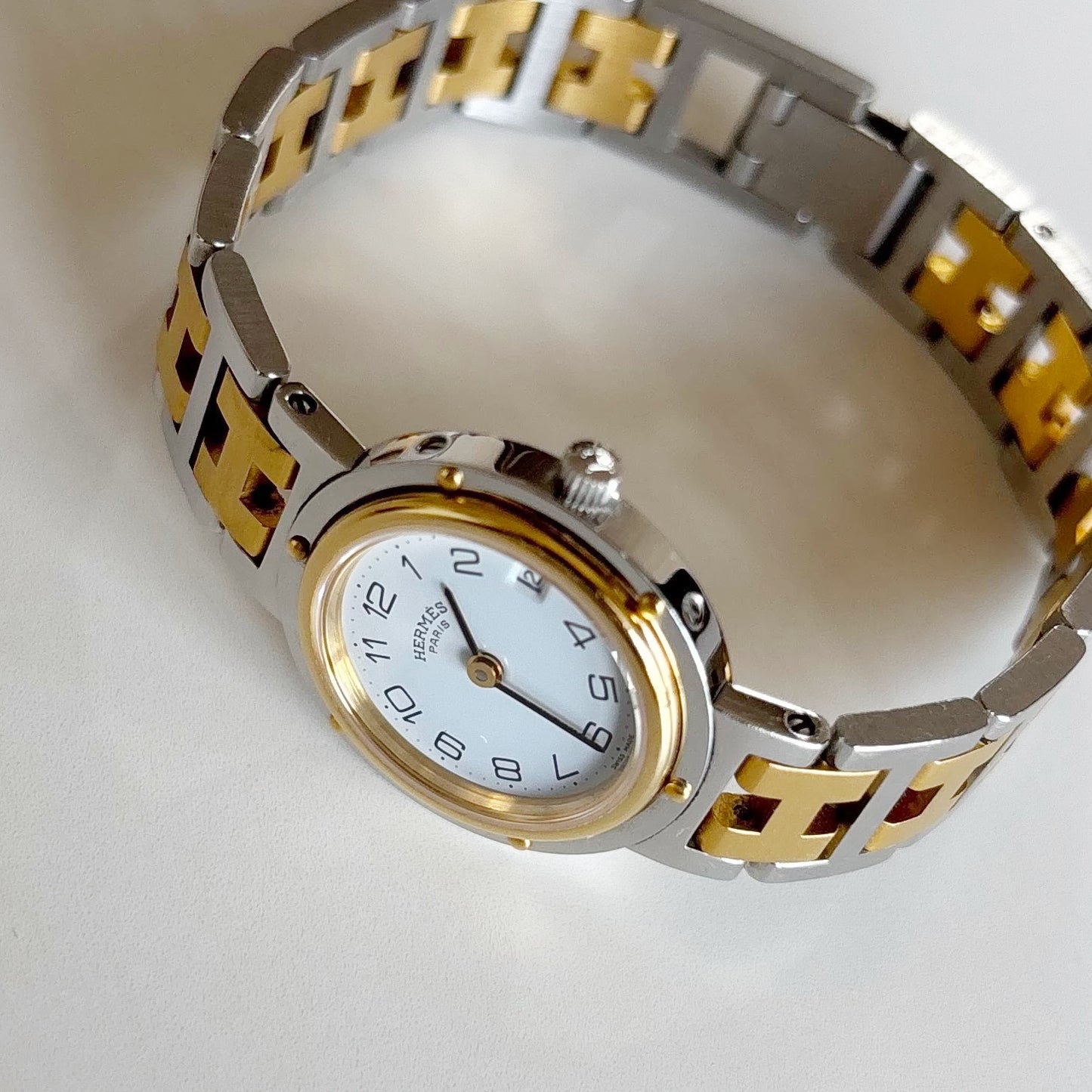 Hermes 1990s Clipper Round Dial Two Tone Watch