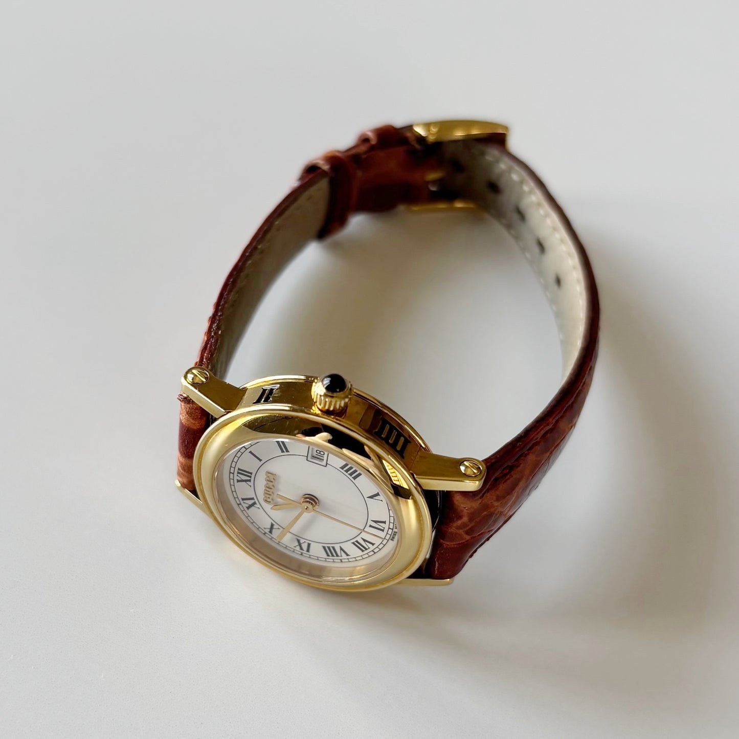 Gucci 1990s Date Round Dial Gold Plated Watch