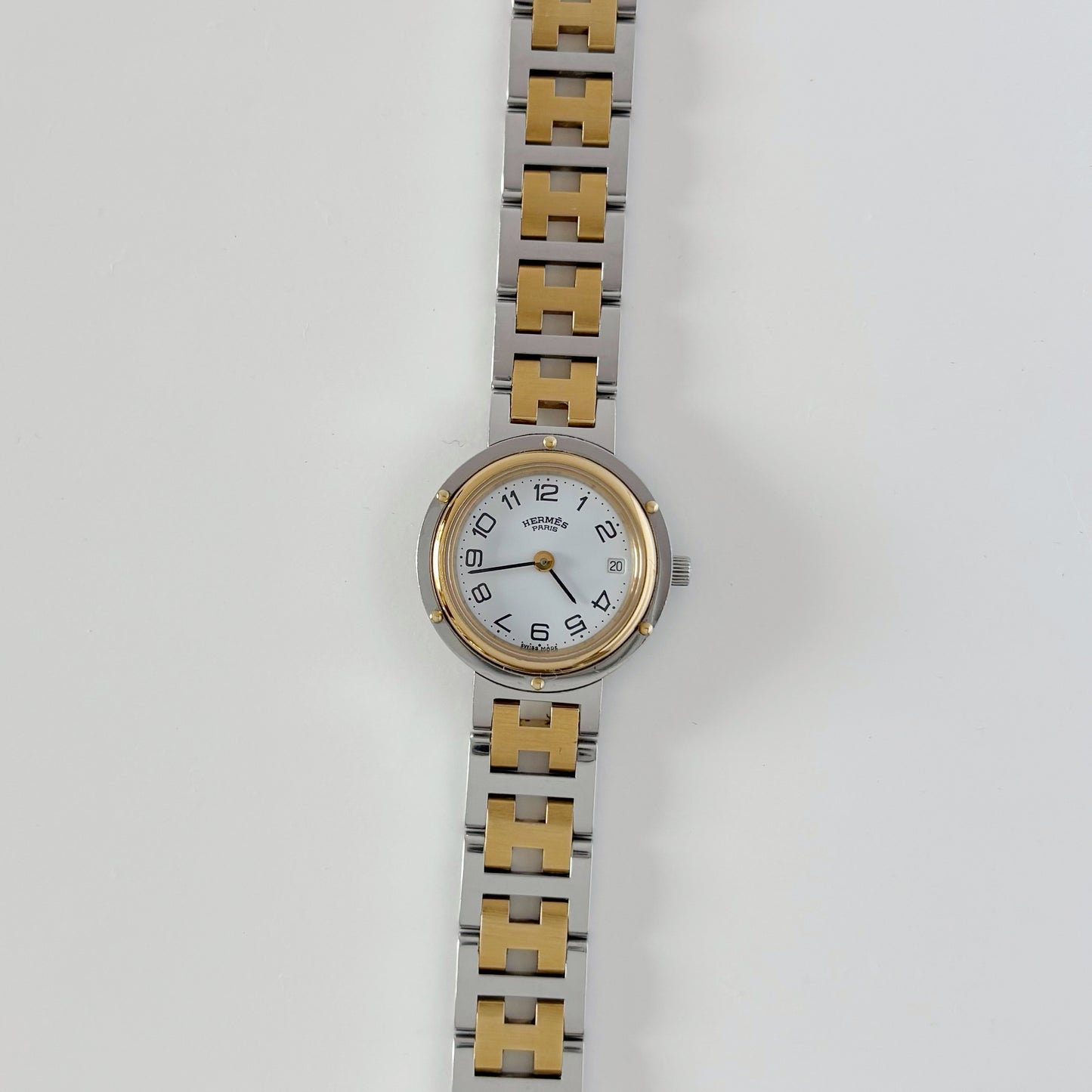 Hermes 1990s Clipper Date Two Tone Watch