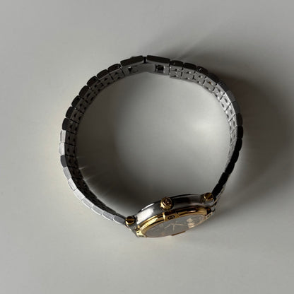 Gucci 1990s Date Black Round Dial Two-Tone Gold-Plated Watch