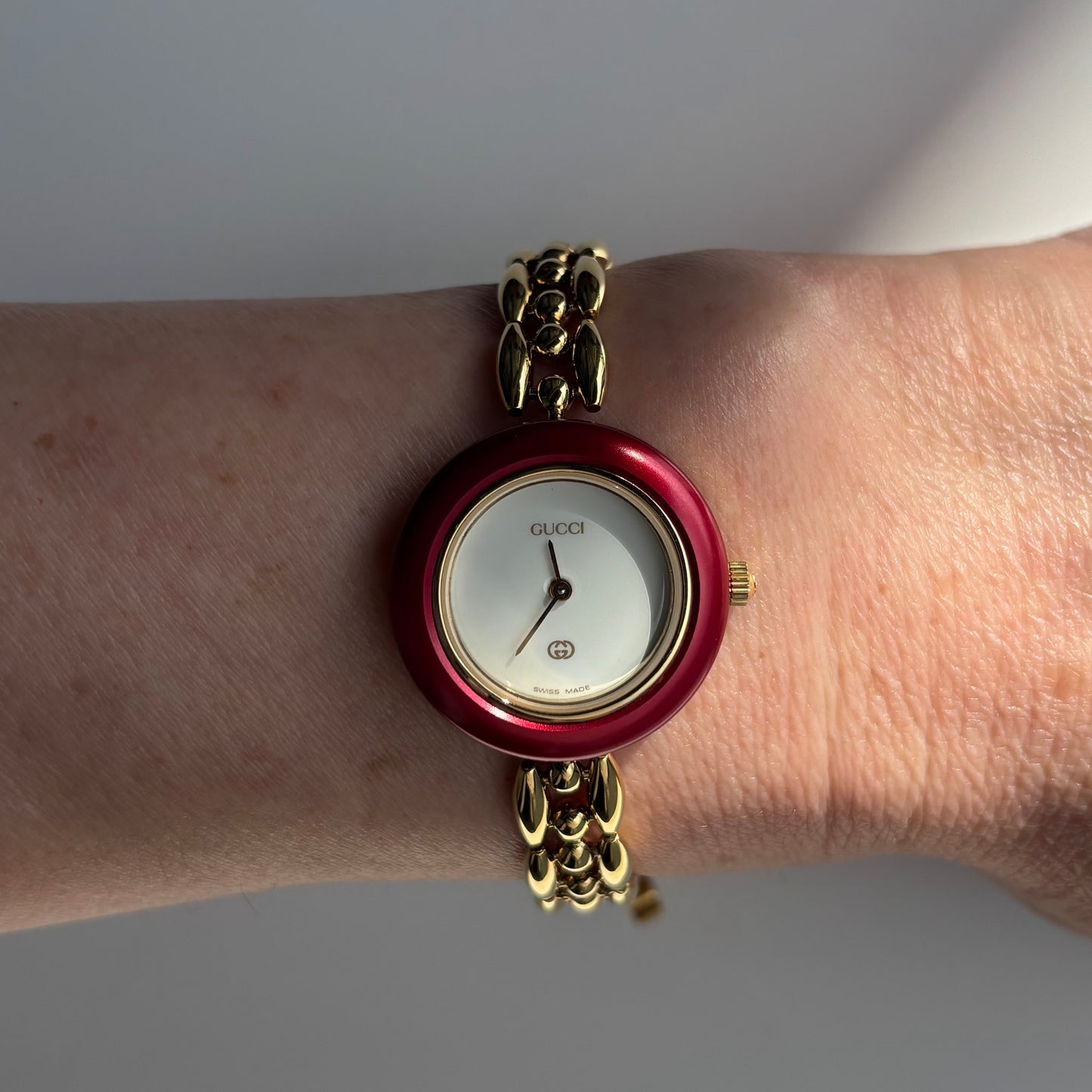 Gucci 1990s Interchangeable Bezel Gold Plated Rice Chain Watch (165mm)