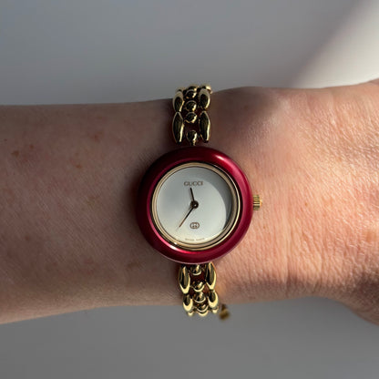 Gucci 1990s Interchangeable Bezel Gold Plated Rice Chain Watch (165mm)