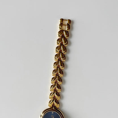 Givenchy 1990s Navy Round Dial Gold Plated Watch