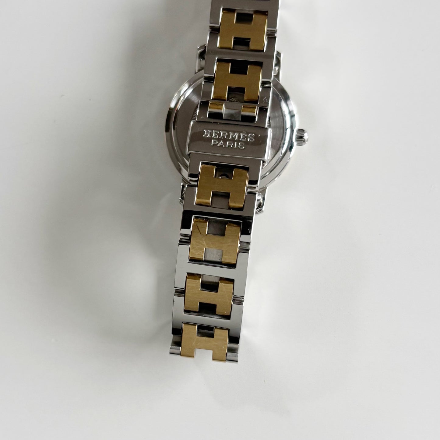 Hermes 1990s Date White Dial Clipper Two Tone Watch