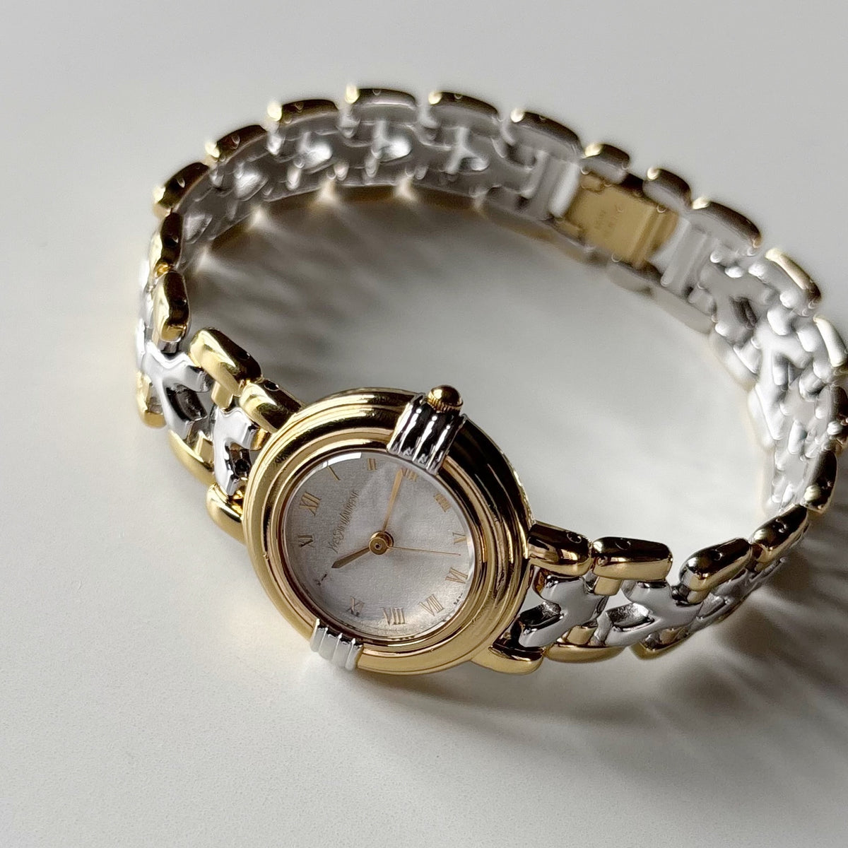 Yves Saint Laurent 1990s Round Dial Two Tone Gold Plated Watch