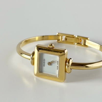 Gucci 1990s Square Dial Gold Plated Bangle Watch