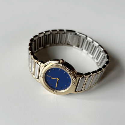 Yves Saint Laurent 1990s Navy Round Dial Two Tone Watch (Large)