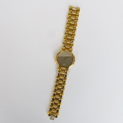 Dior 1990s Octagon Date Gray Dial Gold Plated Watch