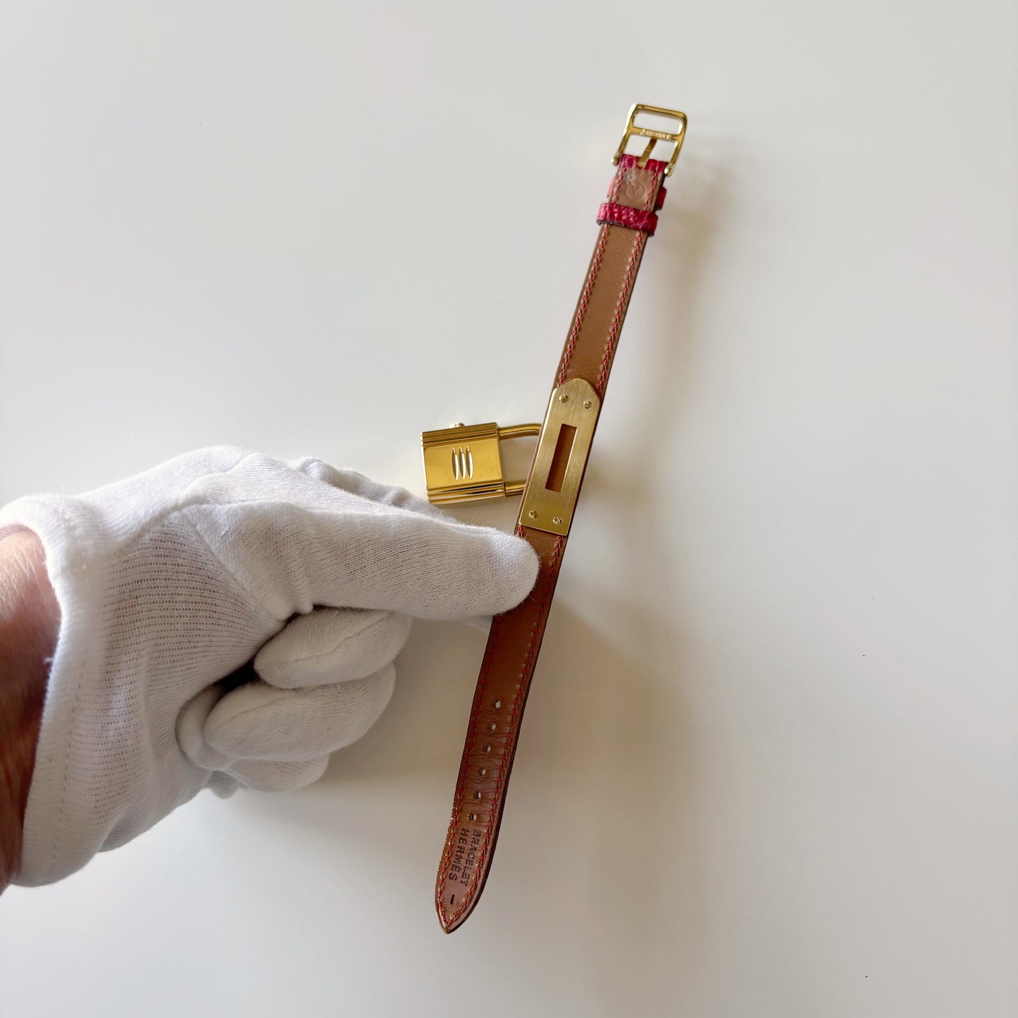 Hermes 1990s Kelly Red Dial Gold Plated Watch