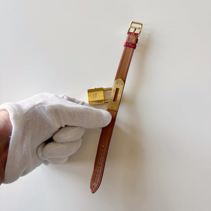 Hermes 1990s Kelly Red Dial Gold Plated Watch