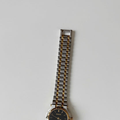 Gucci 1990s Black Dial Gold Plated Two Tone Watch