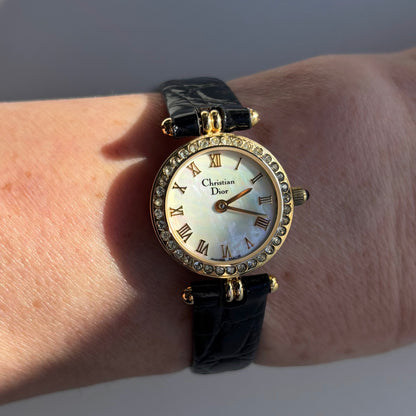 Dior 1990s Seashell Round Dial Gold Plated Watch