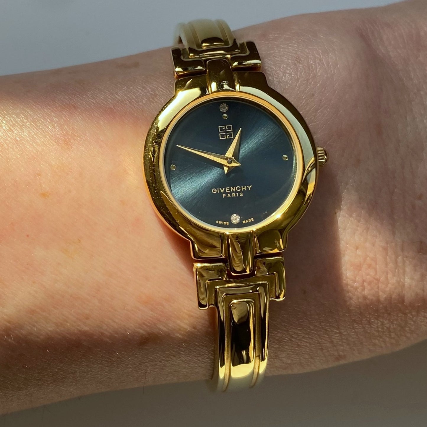 Givenchy 1990s Navy Dial Gold Plated Bangle Watch