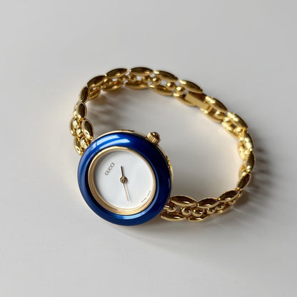 Gucci 1990s Interchangeable Bezel Gold Plated Rice Chain Watch with 6 bezels, case (160mm)