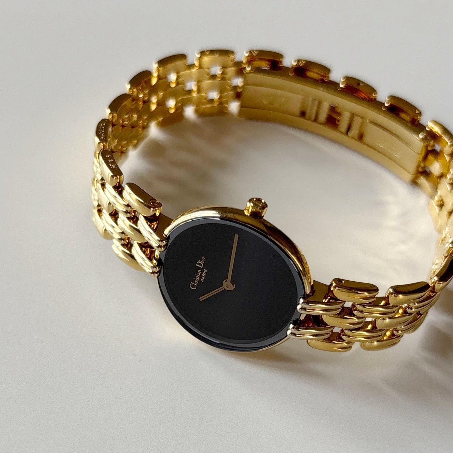 Dior 1990s Bagheera Black Dial Gold Plated Round Watch