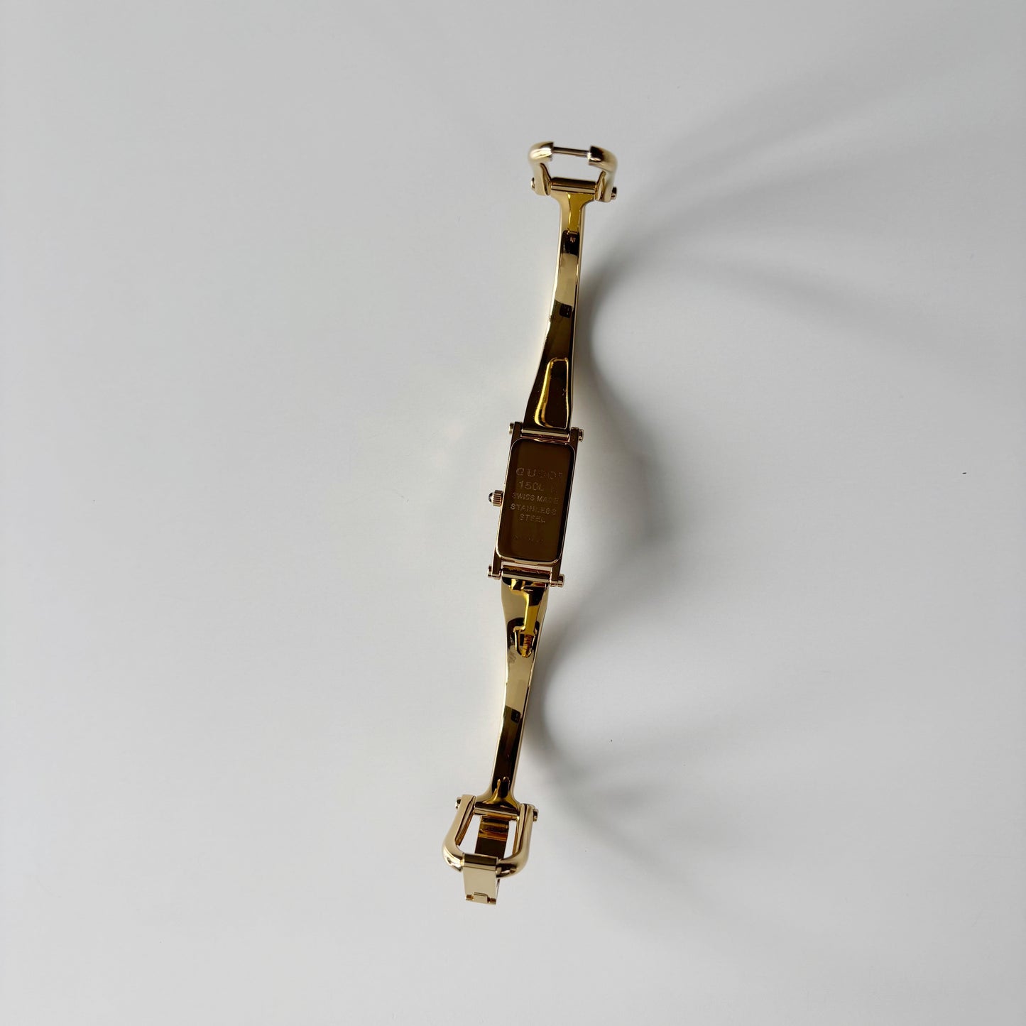 Gucci 1990s Seashell Rectangular Dial Gold Plated Bangle Watch