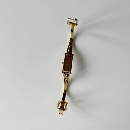 Gucci 1990s Seashell Rectangular Dial Gold Plated Bangle Watch