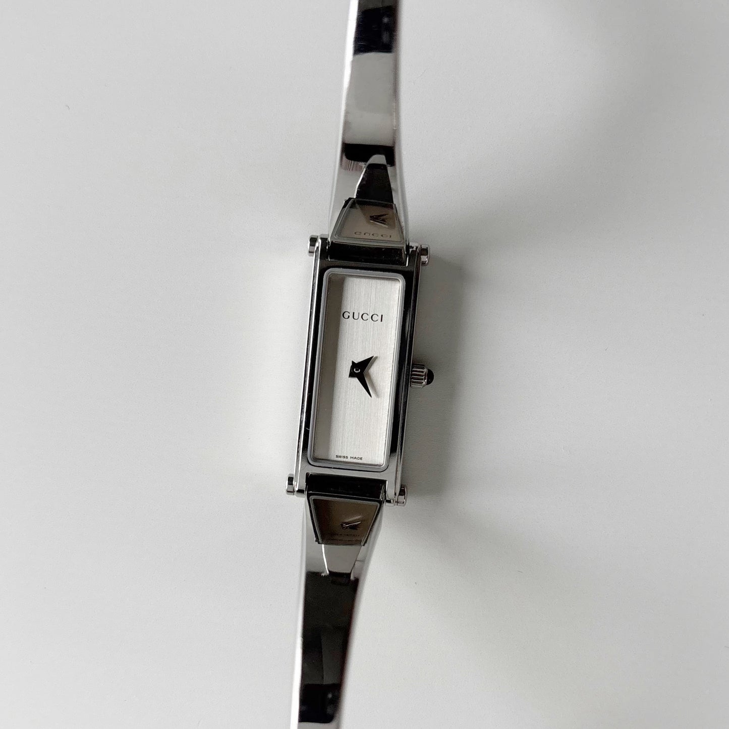 Gucci 1990s Rectangular Dial Stainless steel Bangle Watch