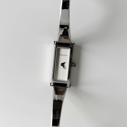 Gucci 1990s Rectangular Dial Stainless steel Bangle Watch