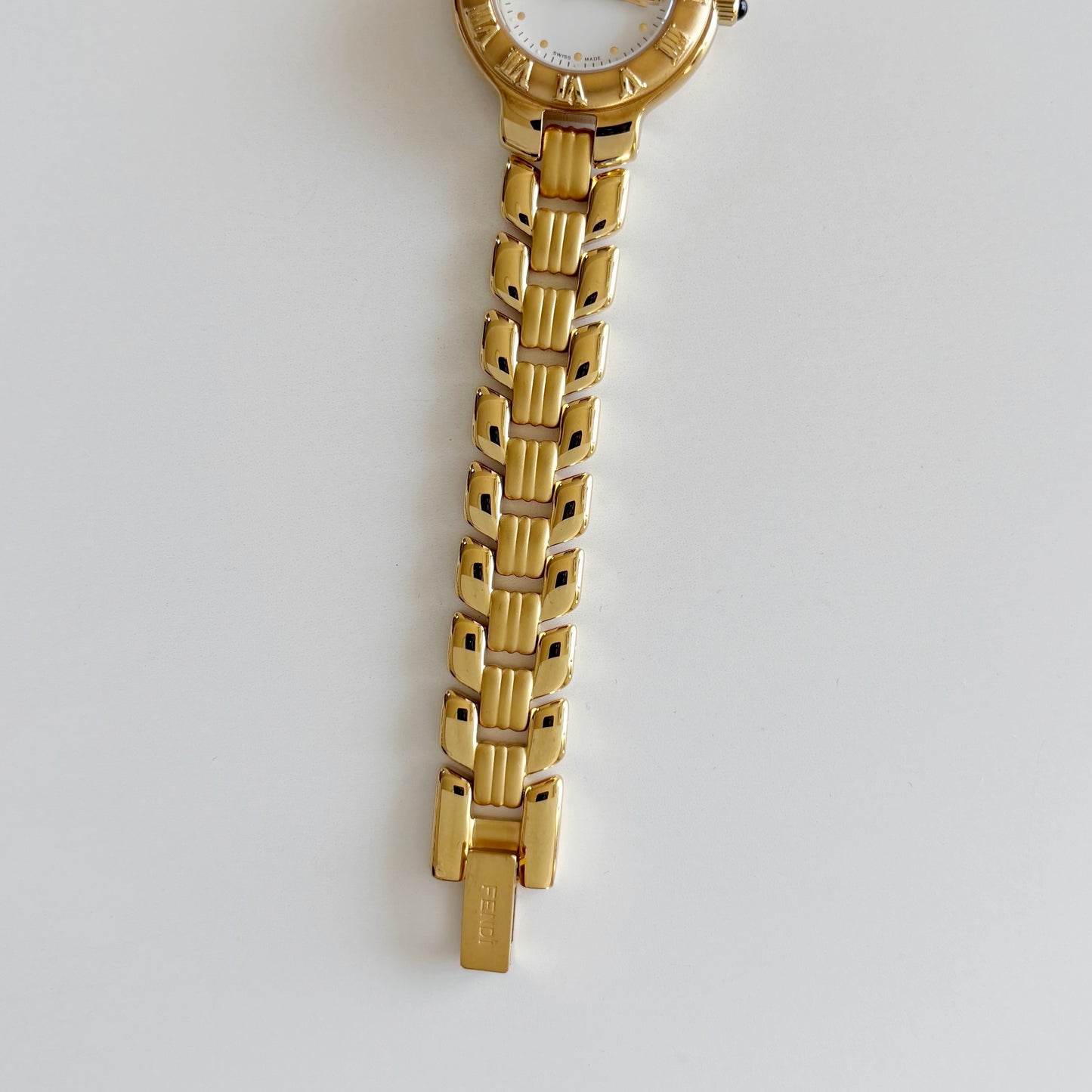 Fendi 1990s Round Dial Date Gold Plated Watch