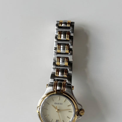 Gucci 1990s Date Round Dial Two Tone Gold Plated Watch