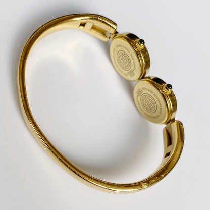 Fendi 1990s Seashell Dial Two Time Zone Gold Plated Bangle Watch