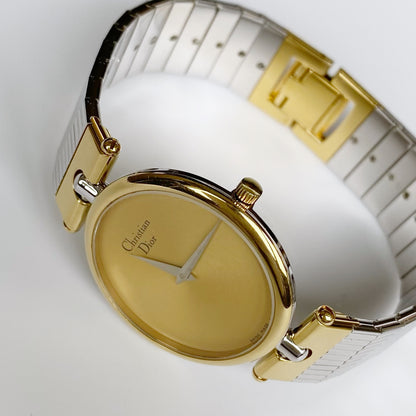 Dior 1990s Gold Dial Round Two Tone Watch