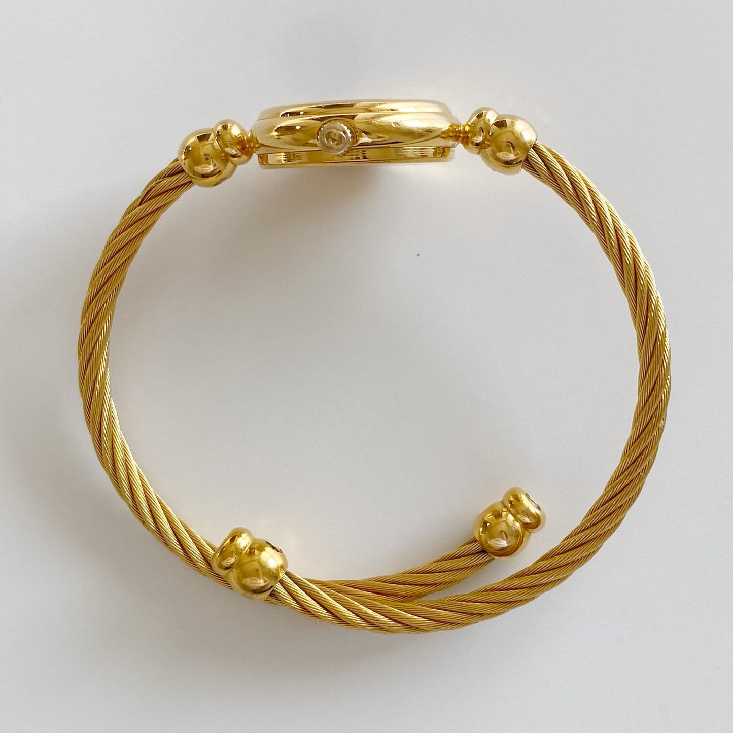 Gucci 1990s Blue Dial Gold Plated Cable Bangle Watch
