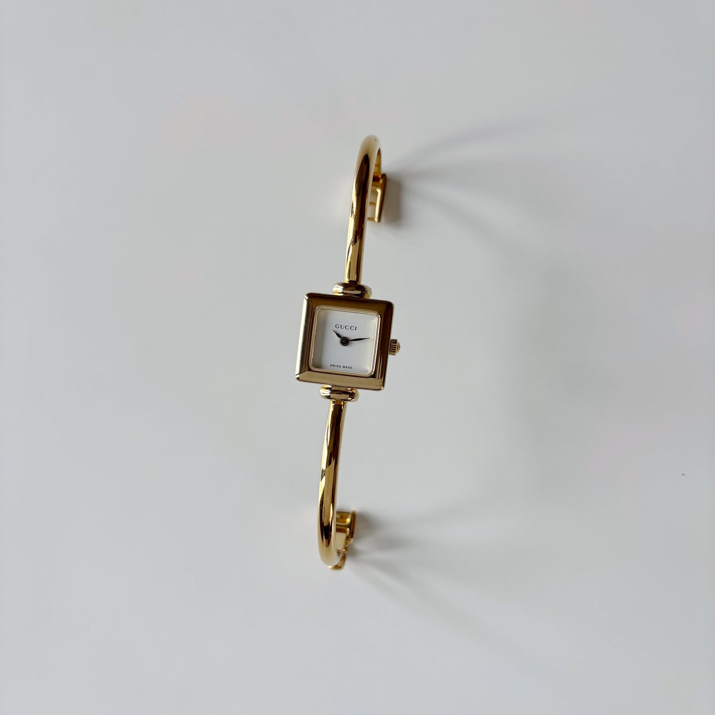 Gucci 1990s Square Dial Gold Plated Bangle Watch