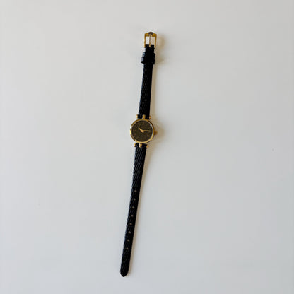 Gucci 1990s Black Round Dial Gold Plated Watch