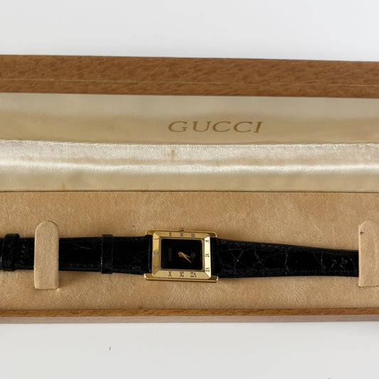 Gucci 1990s Black Dial Tank Watch