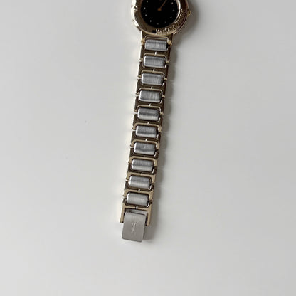 Yves Saint Laurent 1990s Black Dial Two Tone Watch