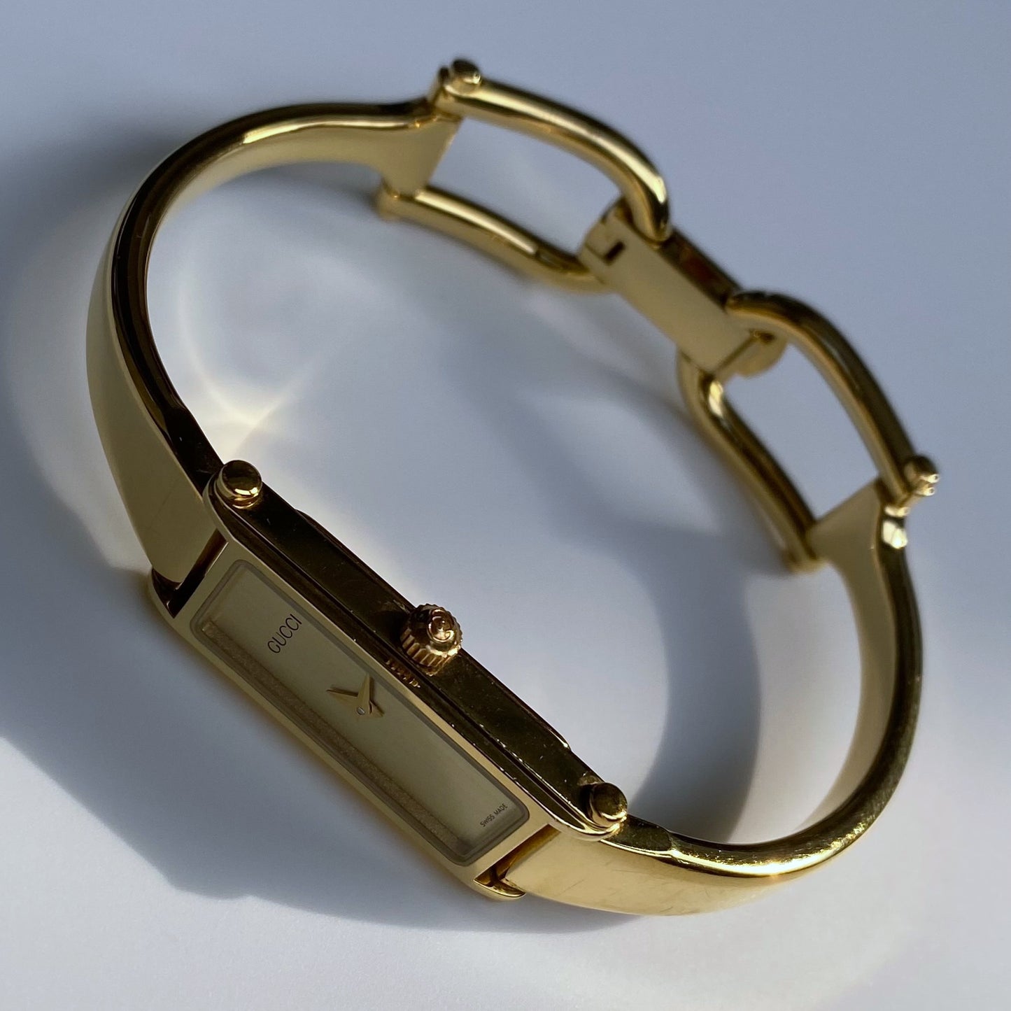 Gucci 1990s Gold Dial Gold Plated Bangle Watch