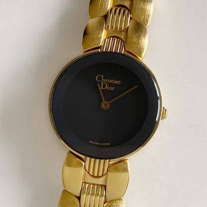 Dior 1990s Black Dial Gold Plated Watch