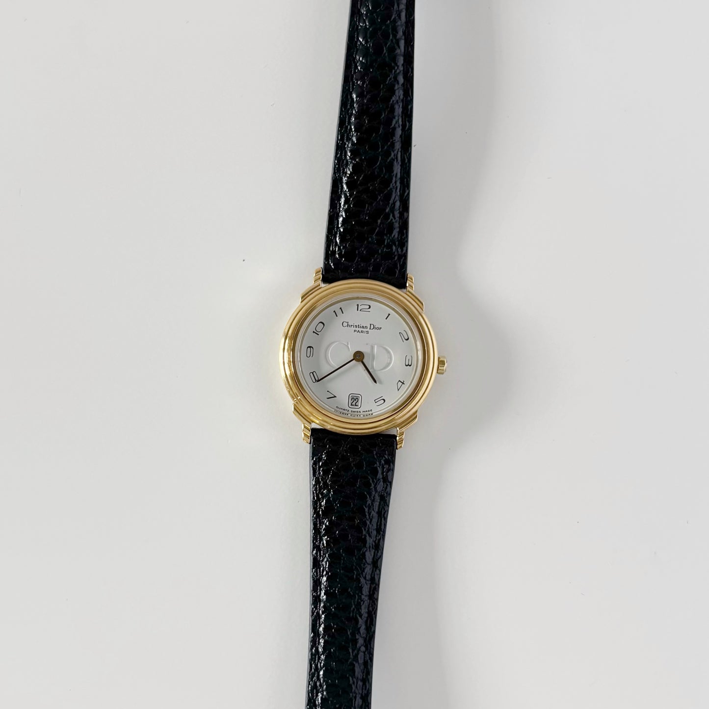 Dior 1990s Date Round Dial Gold Plated Watch