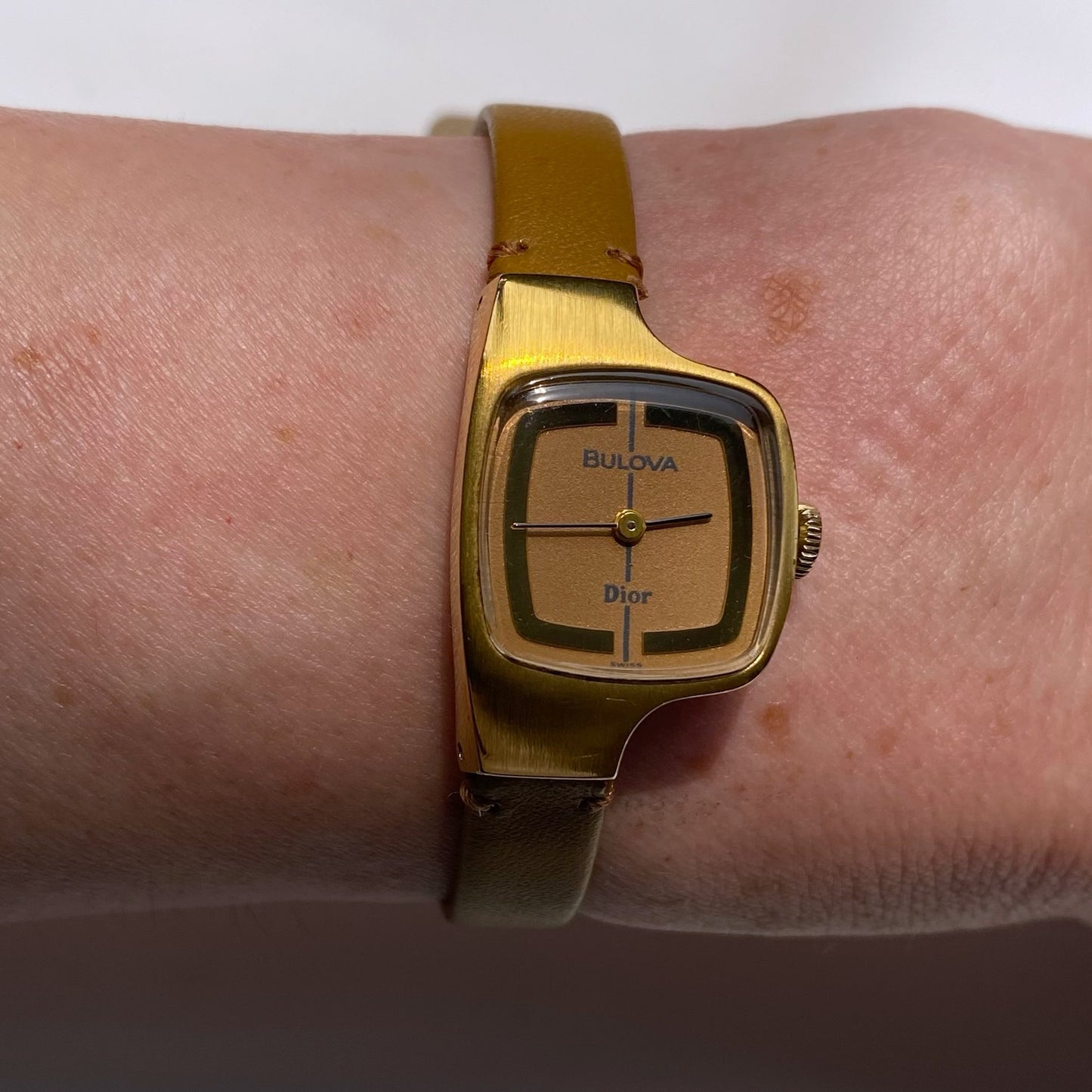 Dior x Bulova 1970s Hand-Winding Gold Plated Square Leather Watch