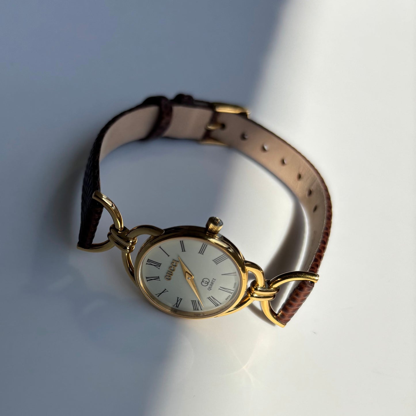 Gucci 1980s Cream Dial Gold Plated Horsebit Watch