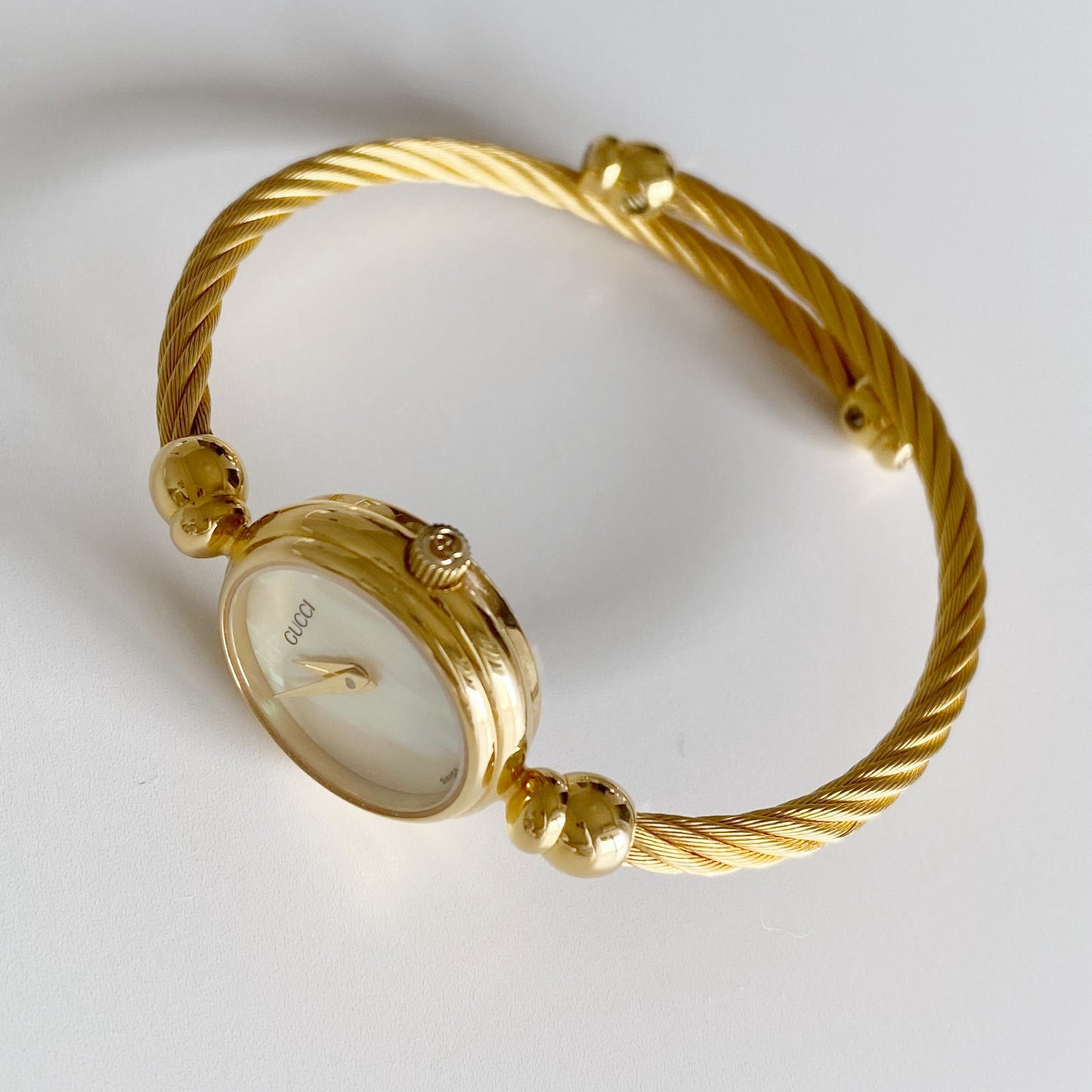 Gucci 1990s Seashell Dial Gold Plated Bangle Watch
