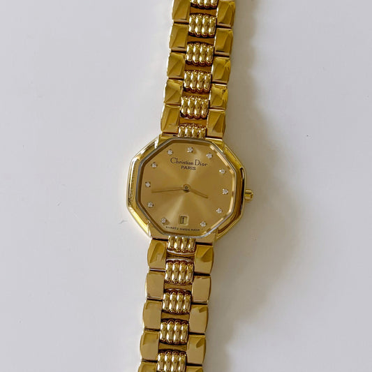 Dior 1990s Octagon Gold Plated Watch