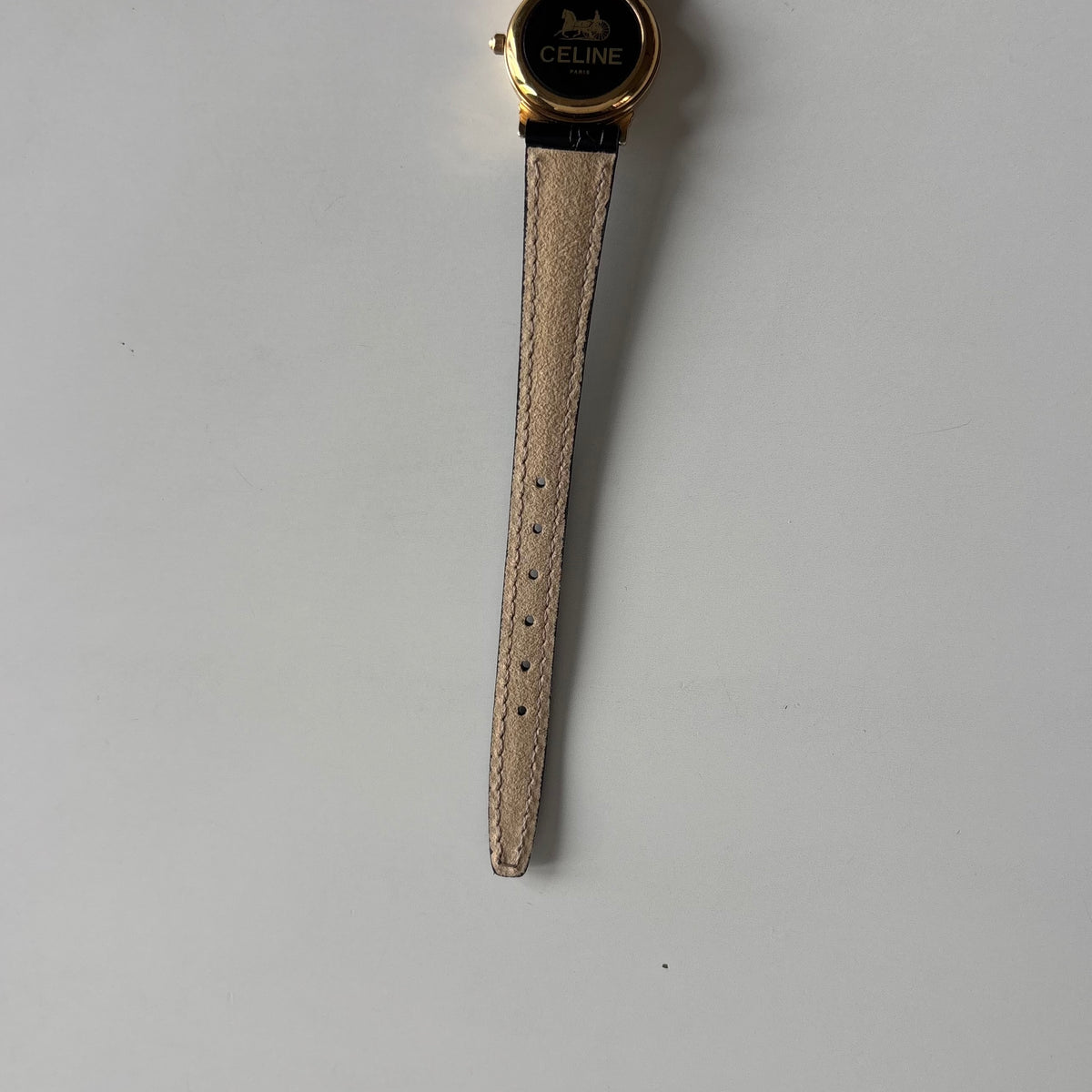 Celine 1980s Seashell Round Dial Gold Plated Watch