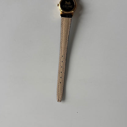 Celine 1980s Seashell Round Dial Gold Plated Watch